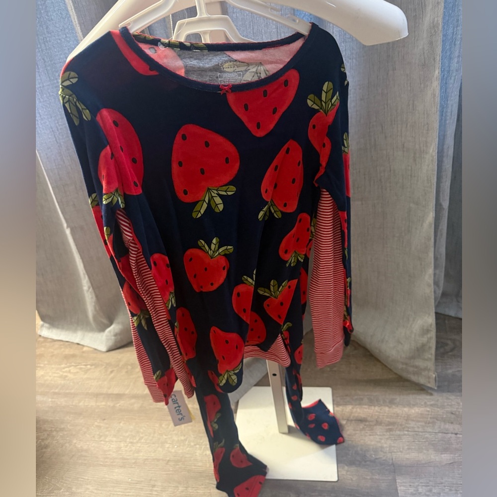 Carter's Navy and Red Strawberry Long Sleeve pajama sets, 2 pairs pajamas